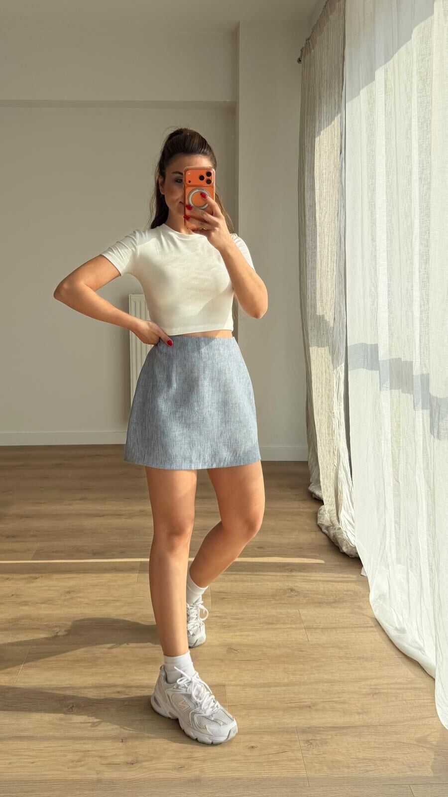 Dokulu Şortlu Mini Etek Mavi