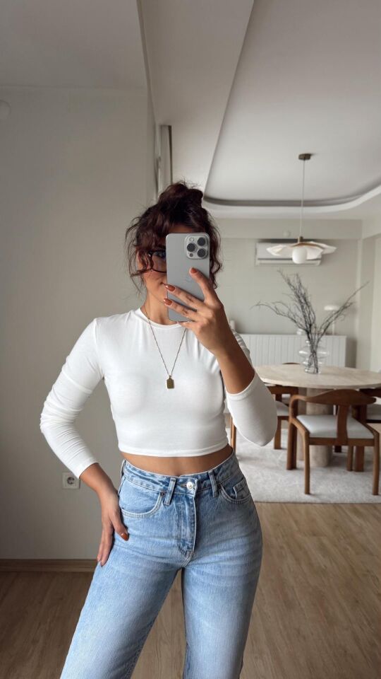 Basic Penye Crop Ekru