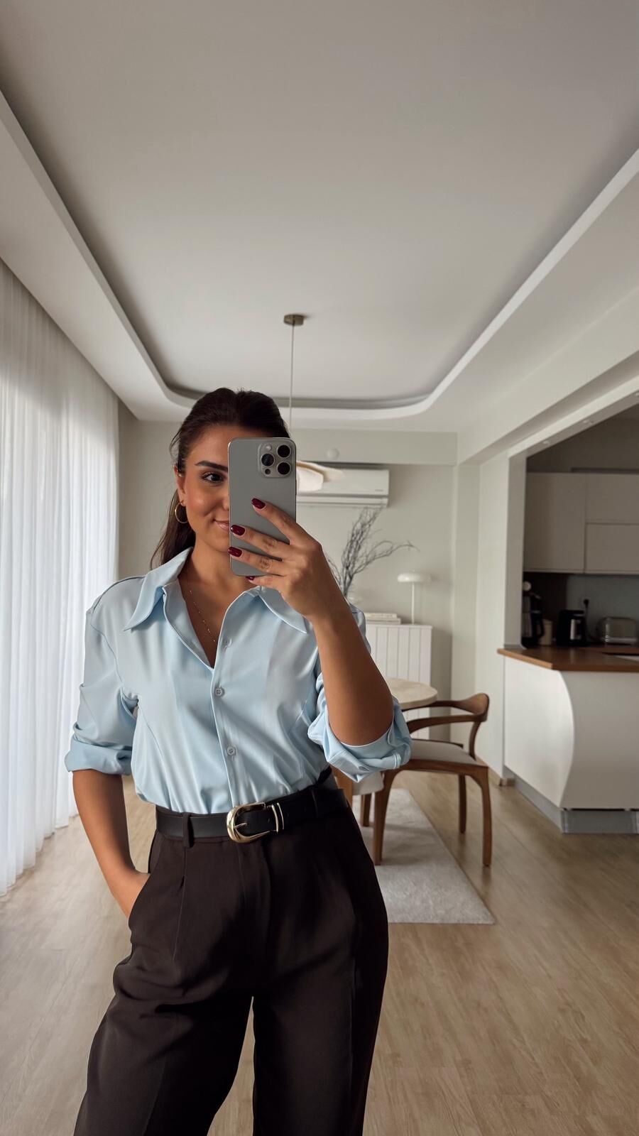 Omuz Dikişli Tunik Gömlek Mavi