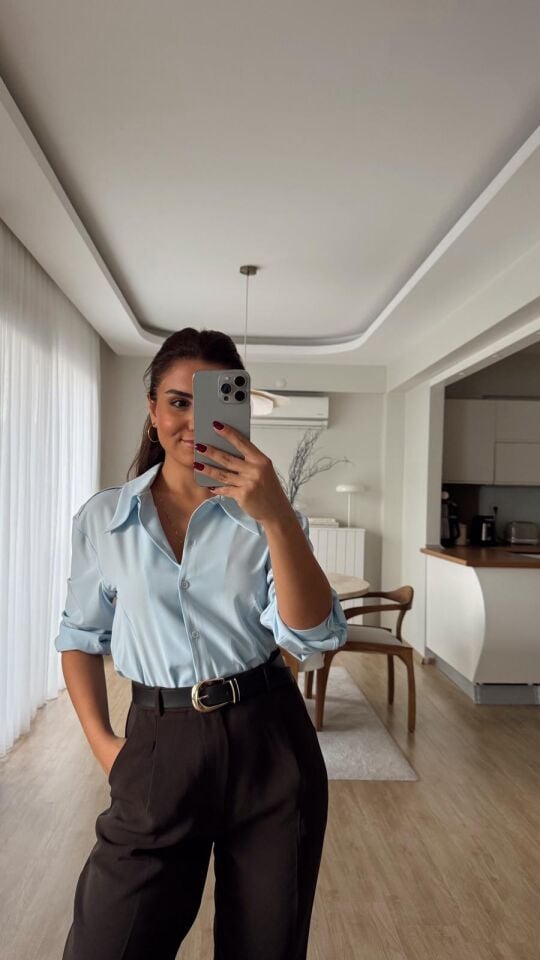 Omuz Dikişli Tunik Gömlek Mavi