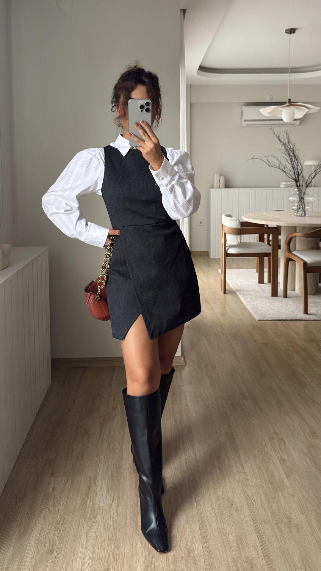 Denim Efekt Etek Tulum