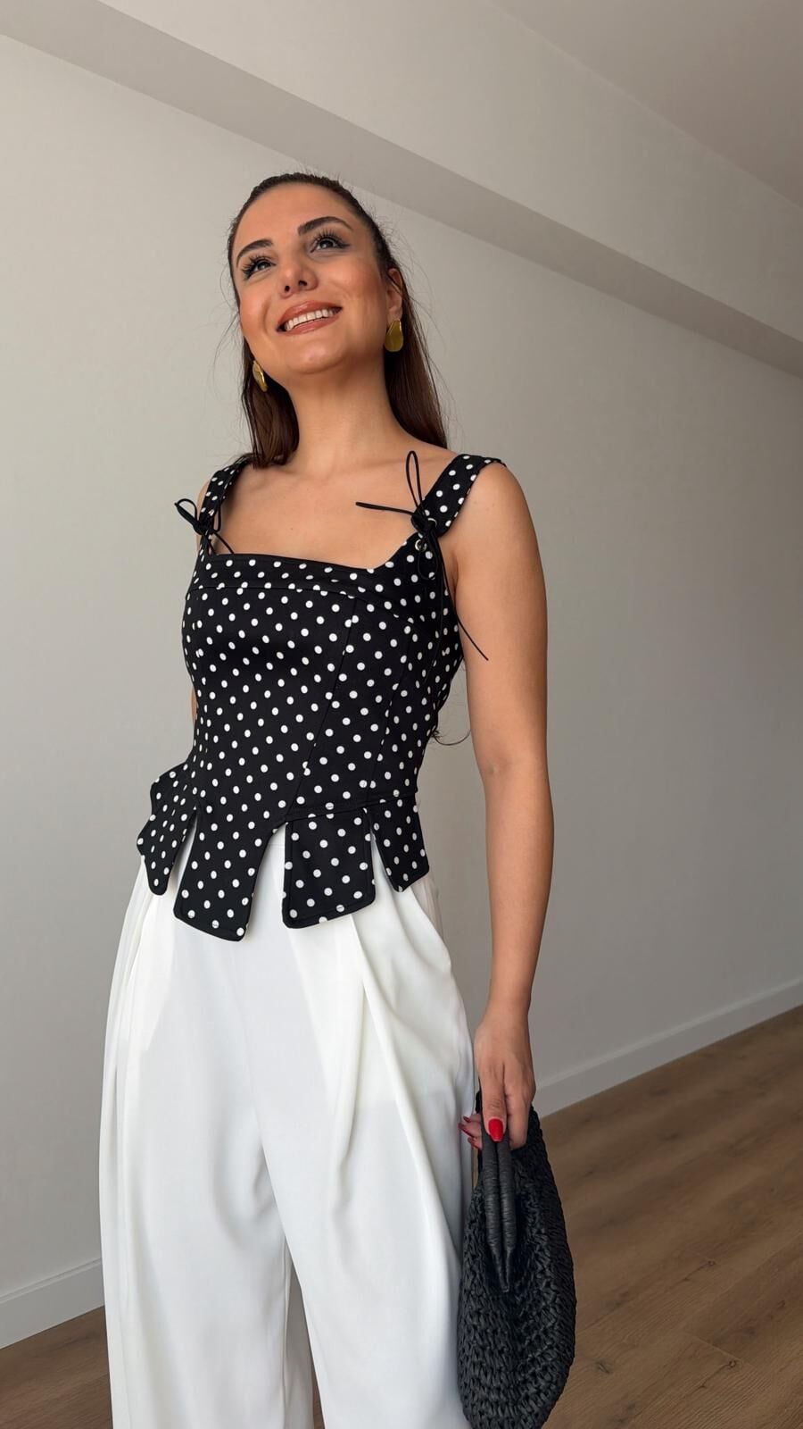 Puantiye Detaylı Bluz Siyah