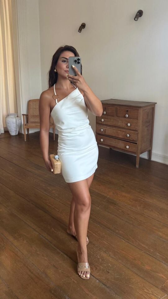 Halka Detay Mini Elbise Beyaz