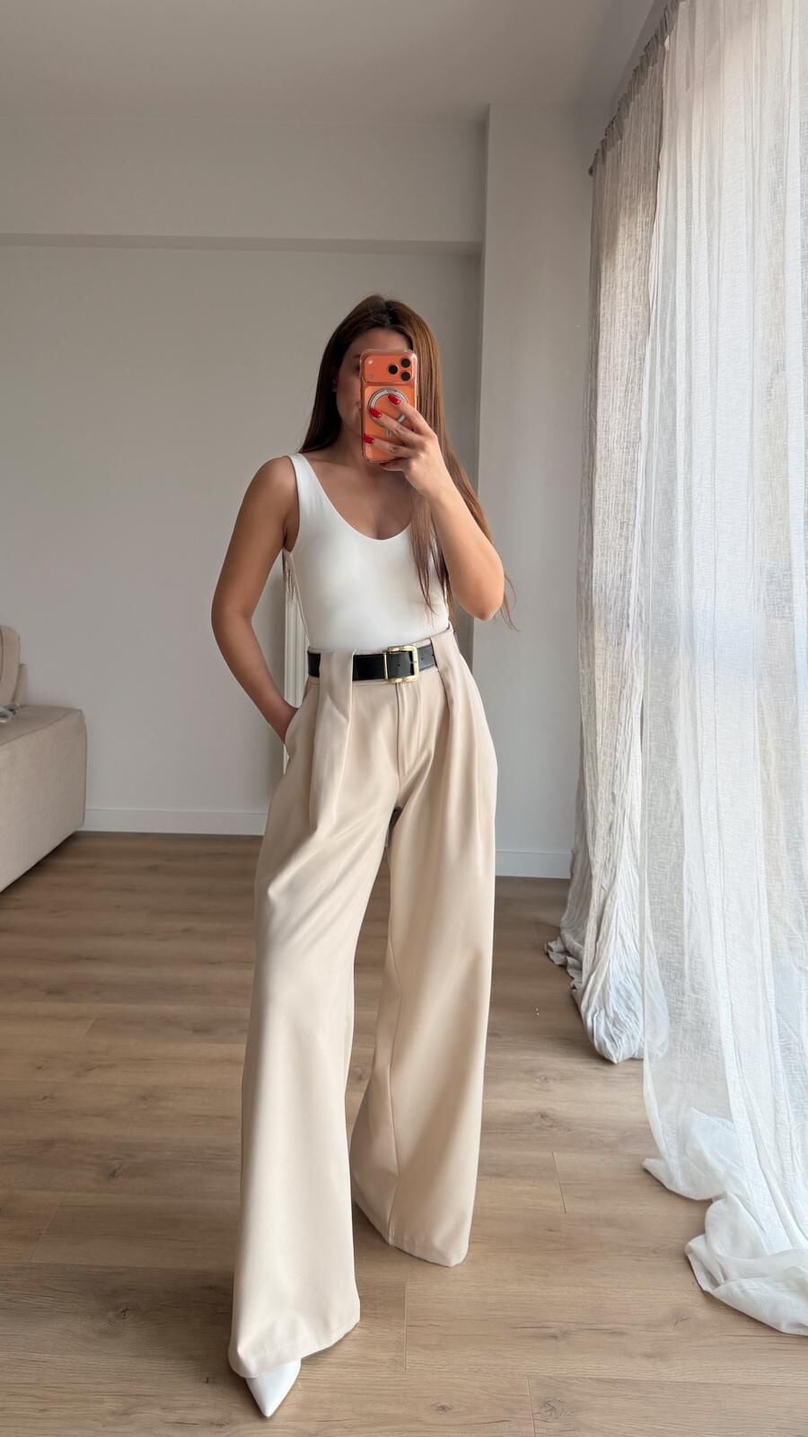 Self Belt Krem Pantolon