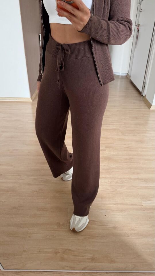 Fermuarlı Triko Takım Kahve