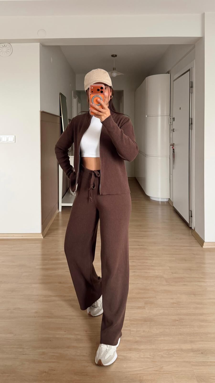 Fermuarlı Triko Takım Kahve