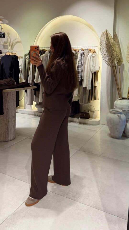 Fermuarlı Triko Takım Kahve