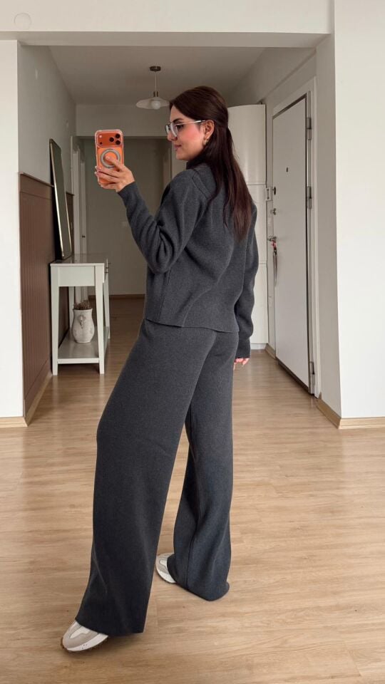 Fermuarlı Triko Takım Antrasit