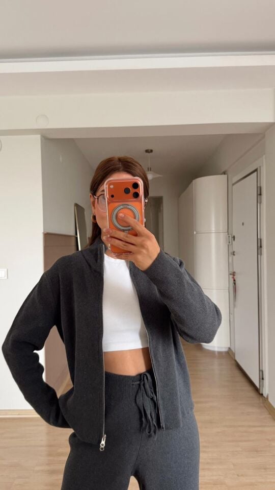 Fermuarlı Triko Takım Antrasit