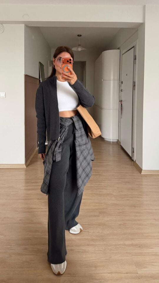 Fermuarlı Triko Takım Antrasit