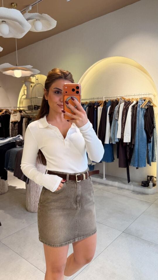 Yakalı Düğmeli Bluz Beyaz