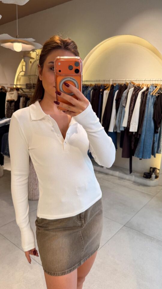 Yakalı Düğmeli Bluz Beyaz