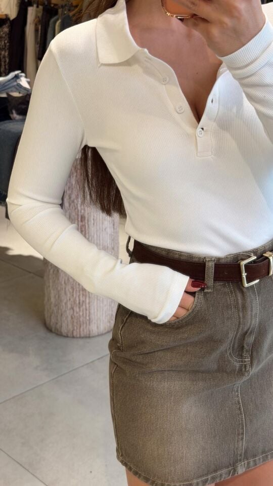 Yakalı Düğmeli Bluz Beyaz