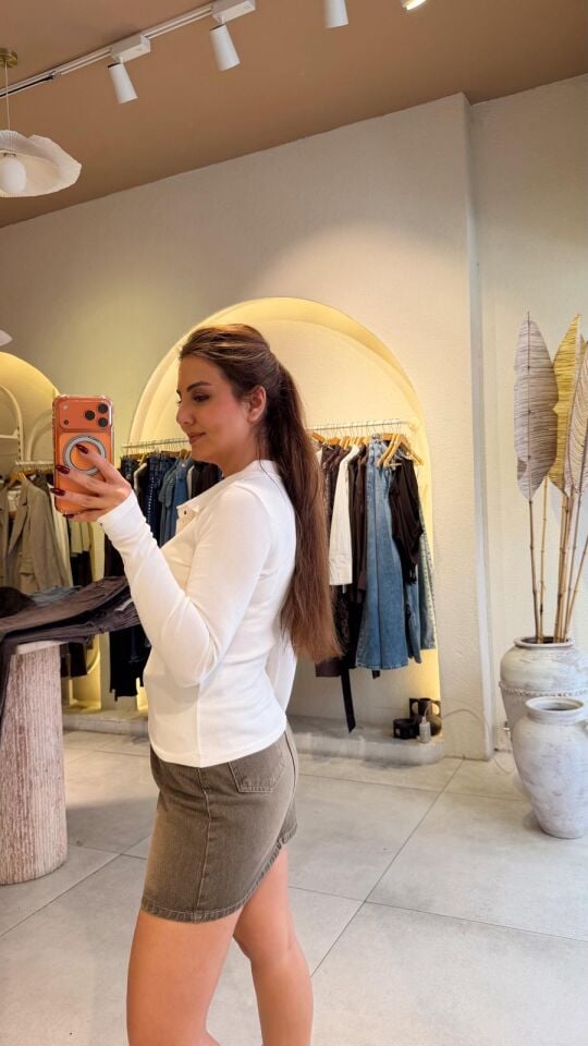 Yakalı Düğmeli Bluz Beyaz