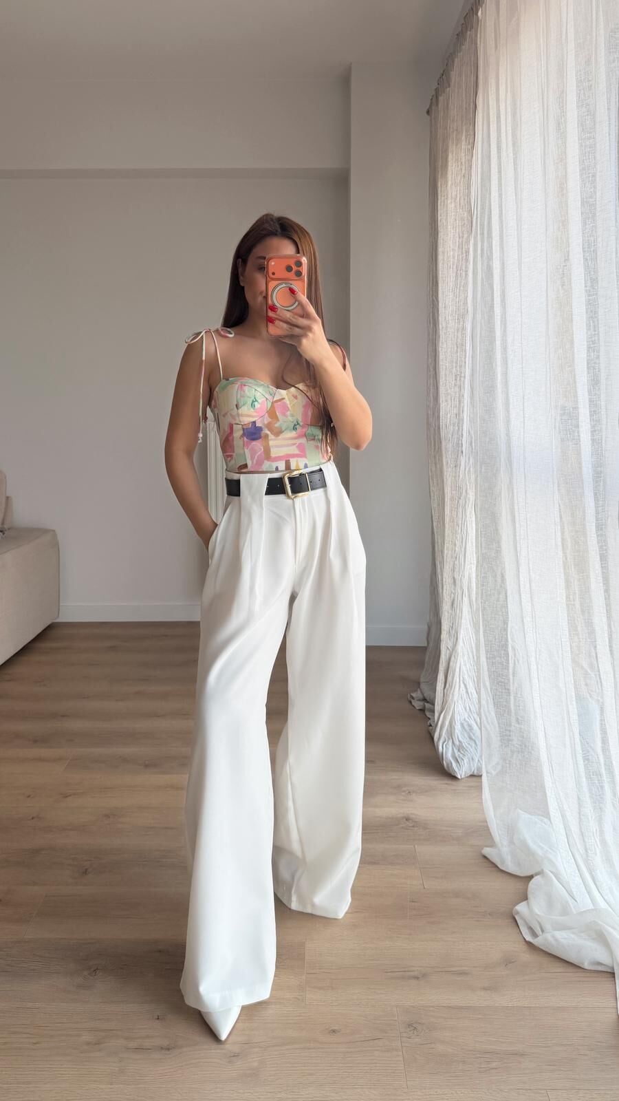 Self Belt Beyaz Pantolon