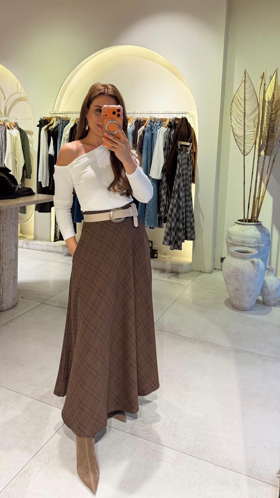 Uzun Ekoseli Kahve Etek