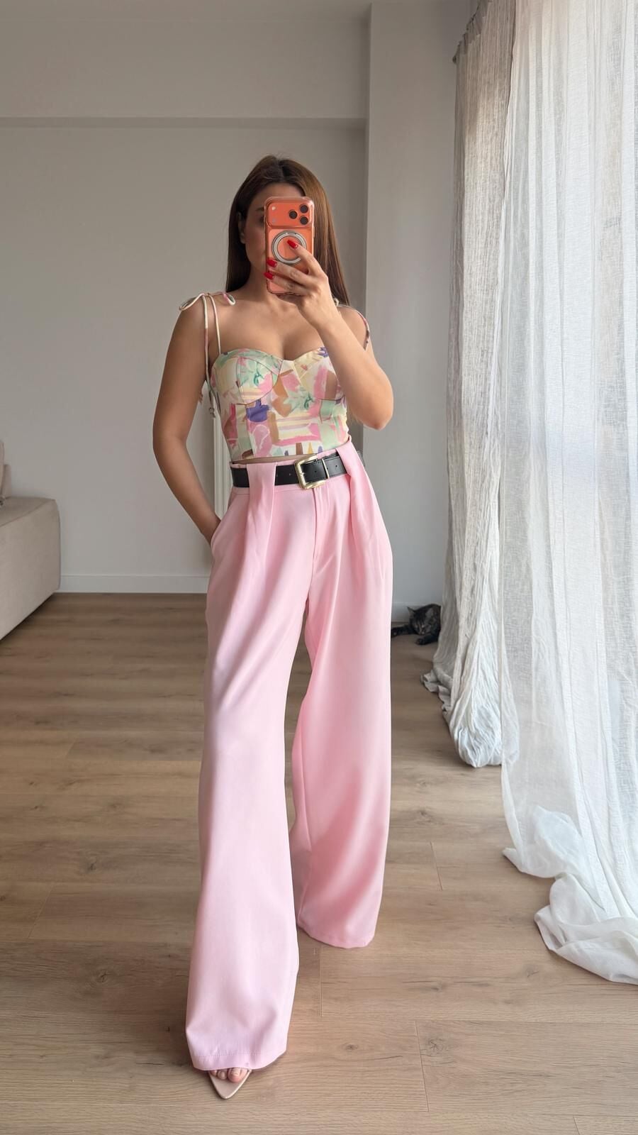 Self Belt Pembe Pantolon