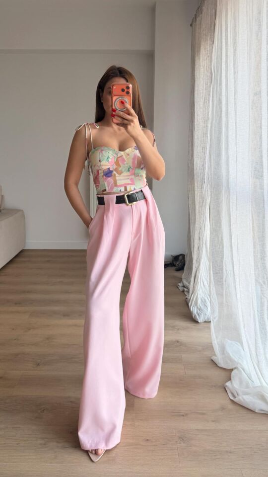 Self Belt Pembe Pantolon