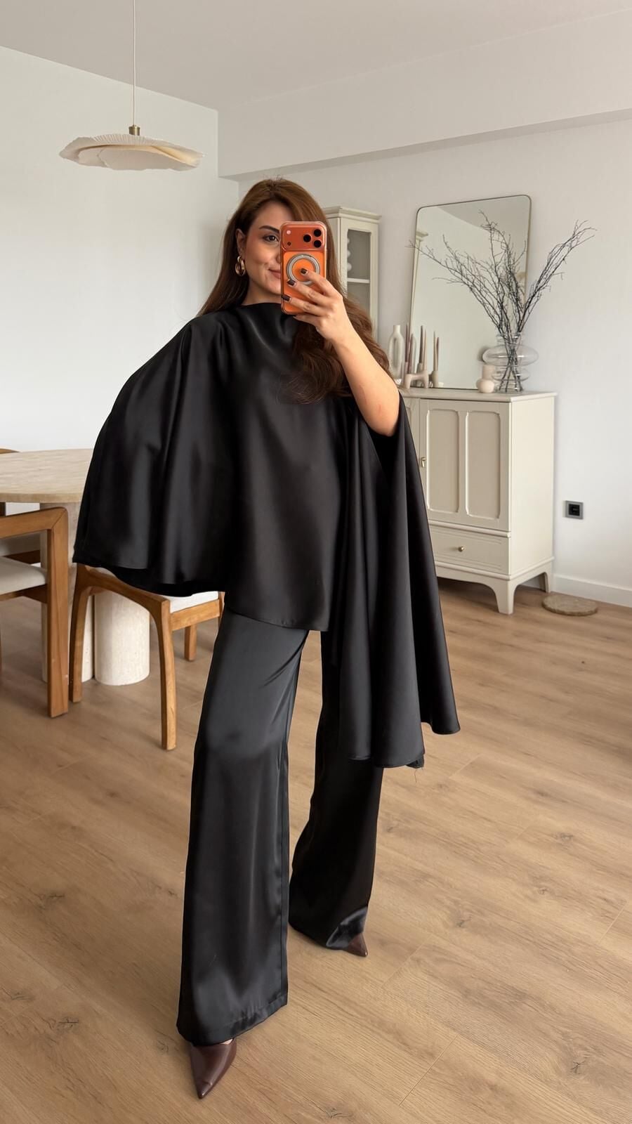 Pelerinli Bluz Pantolon Tkm Siyah