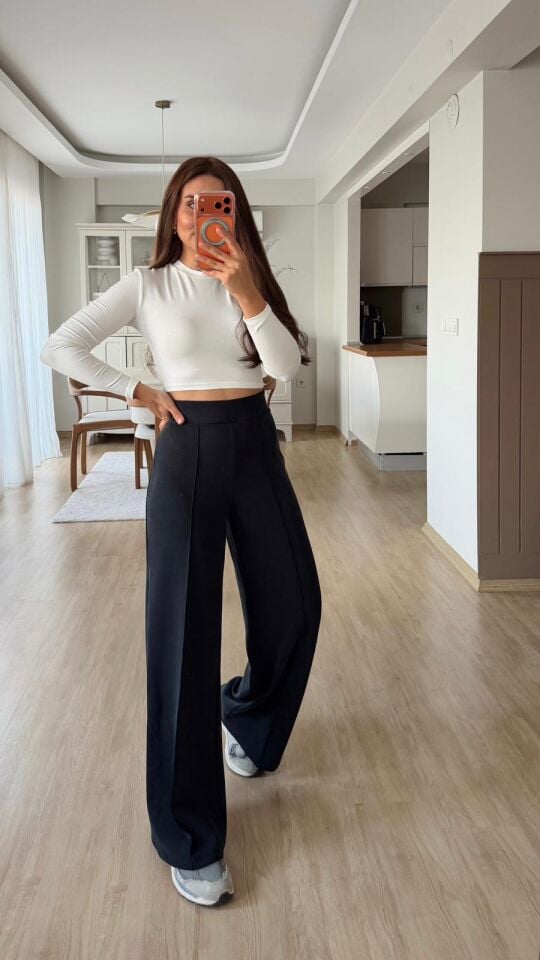 Siyah Dikişli Modal Pantolon