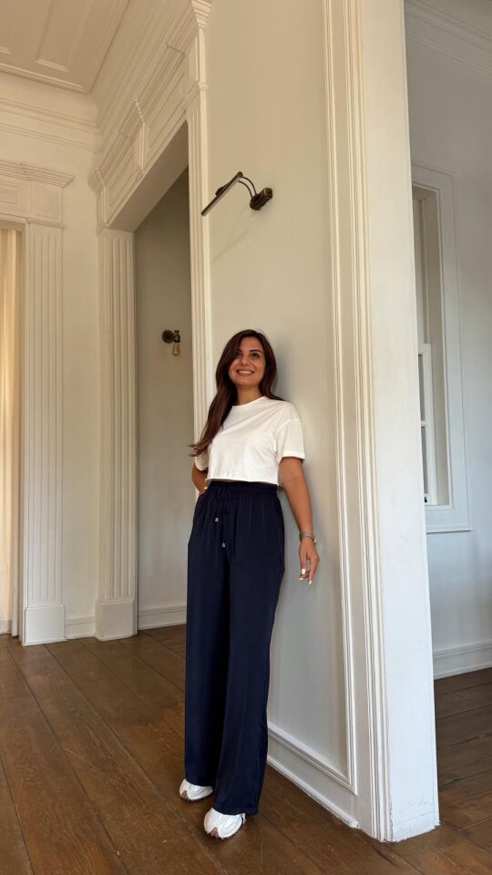 Lacivert Salaş Bol Paça Pantolon