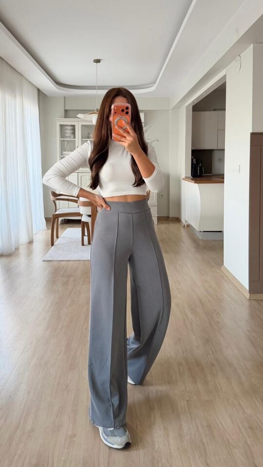 Gri Dikişli Modal Pantolon