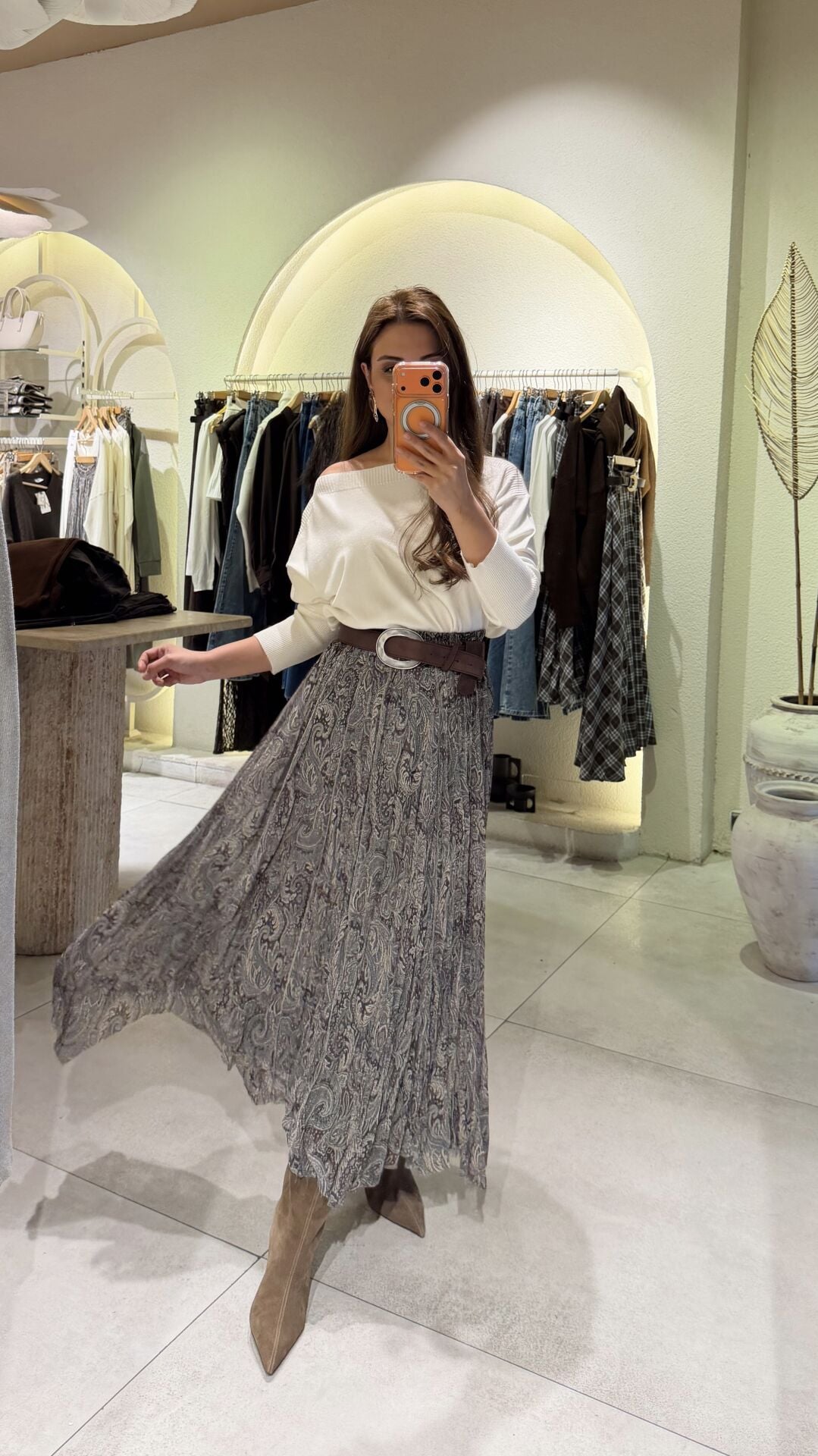 Yeşil Şal Desen Şifon Etek