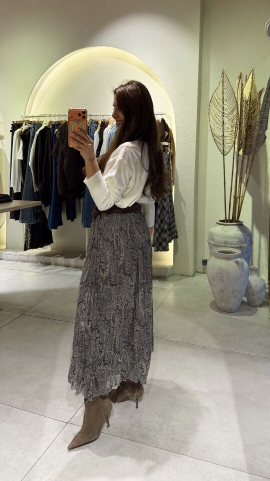 Yeşil Şal Desen Şifon Etek