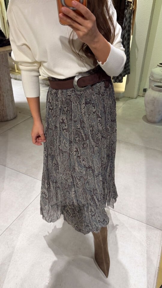 Yeşil Şal Desen Şifon Etek