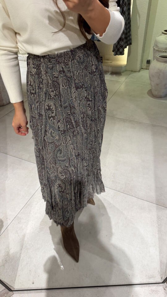 Yeşil Şal Desen Şifon Etek