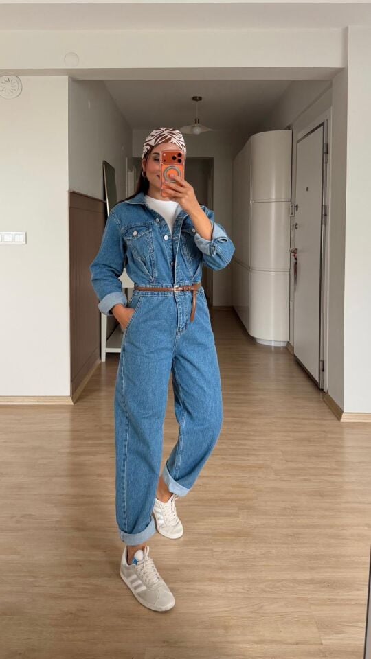 Açık Mavi Denim Tulum