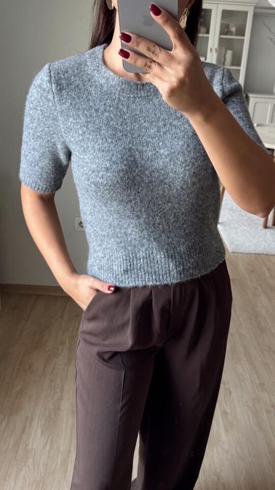 Kısa Kol Kazak Koyu Gri