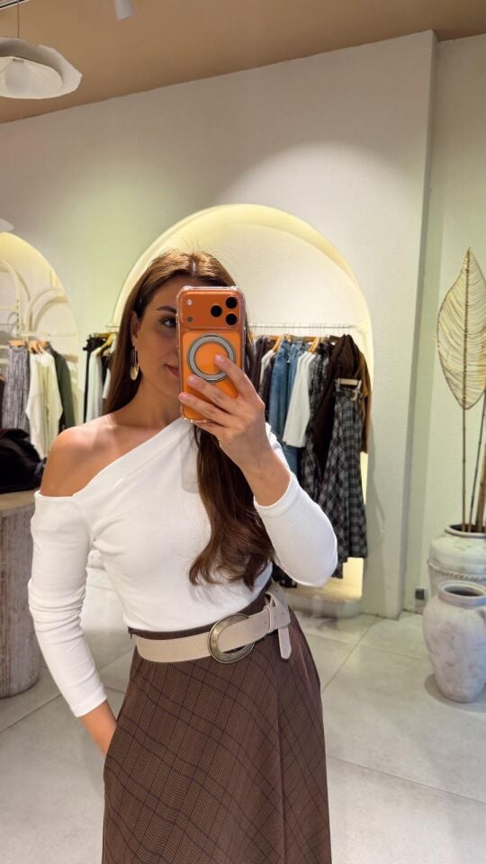 Tek Omuz Penye Bluz Ekru