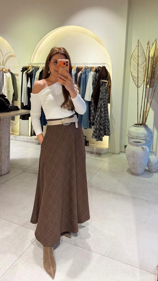 Tek Omuz Penye Bluz Ekru