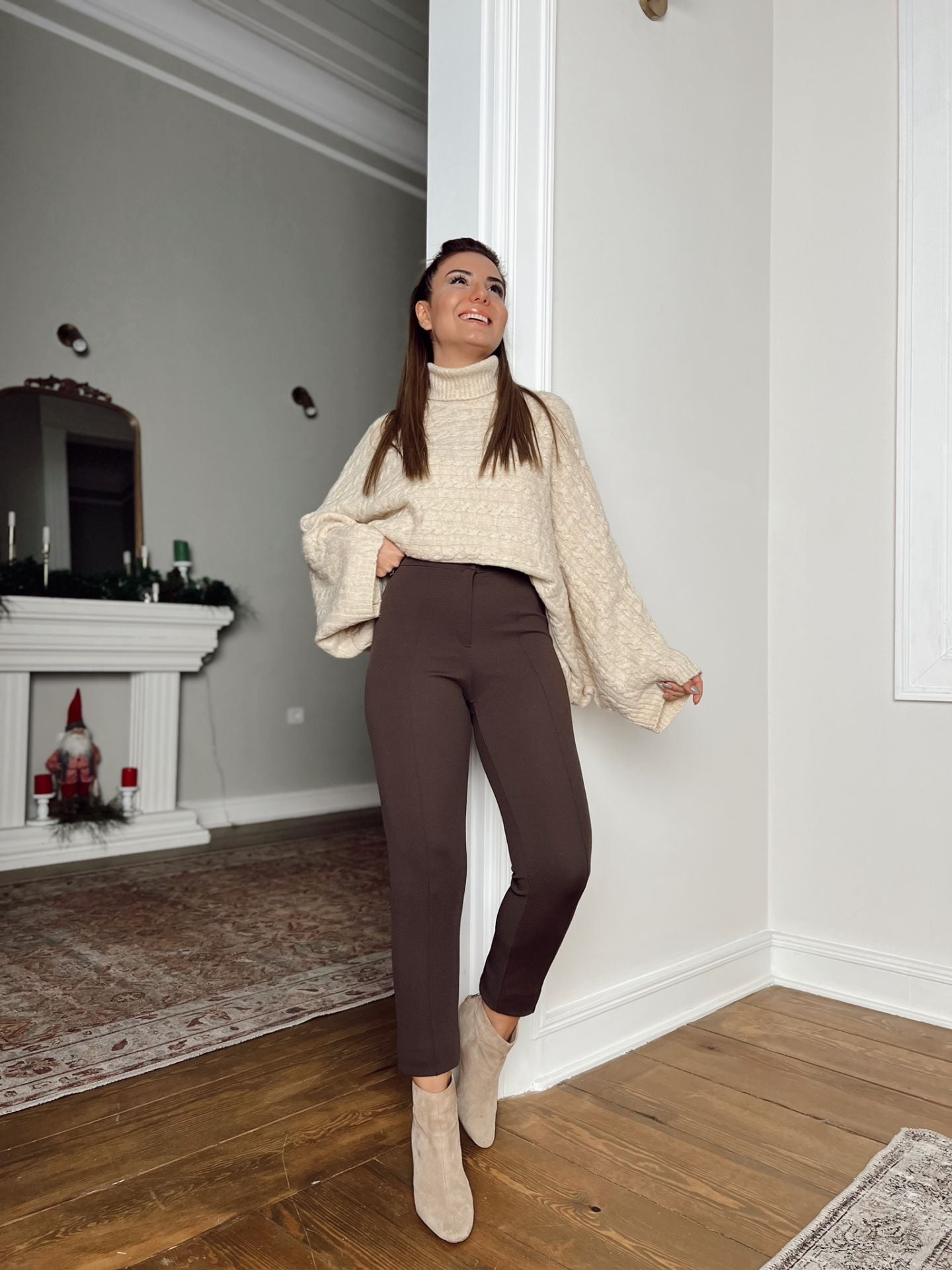 Kahve Dokulu Cigarette Pantolon