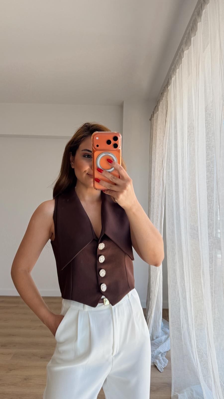 Kahve Crop Yelek
