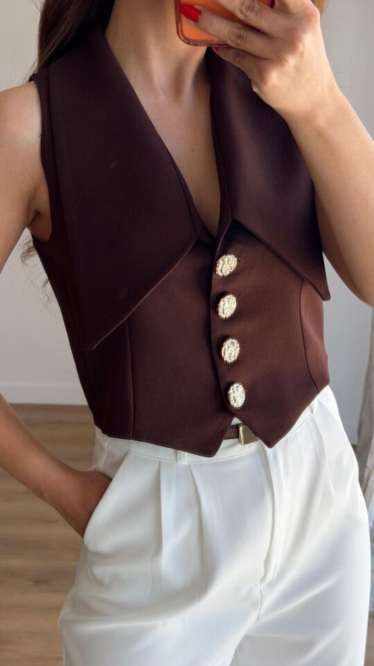Kahve Crop Yelek