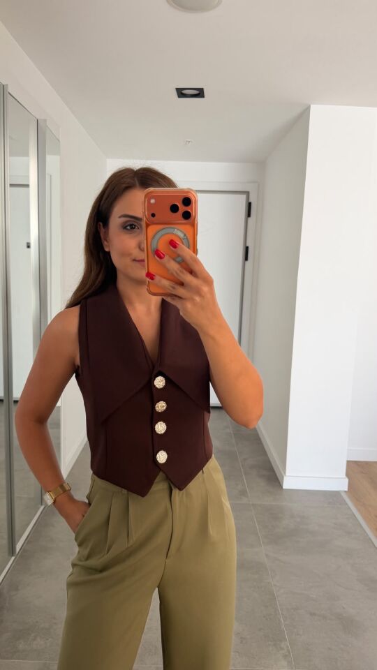 Kahve Crop Yelek