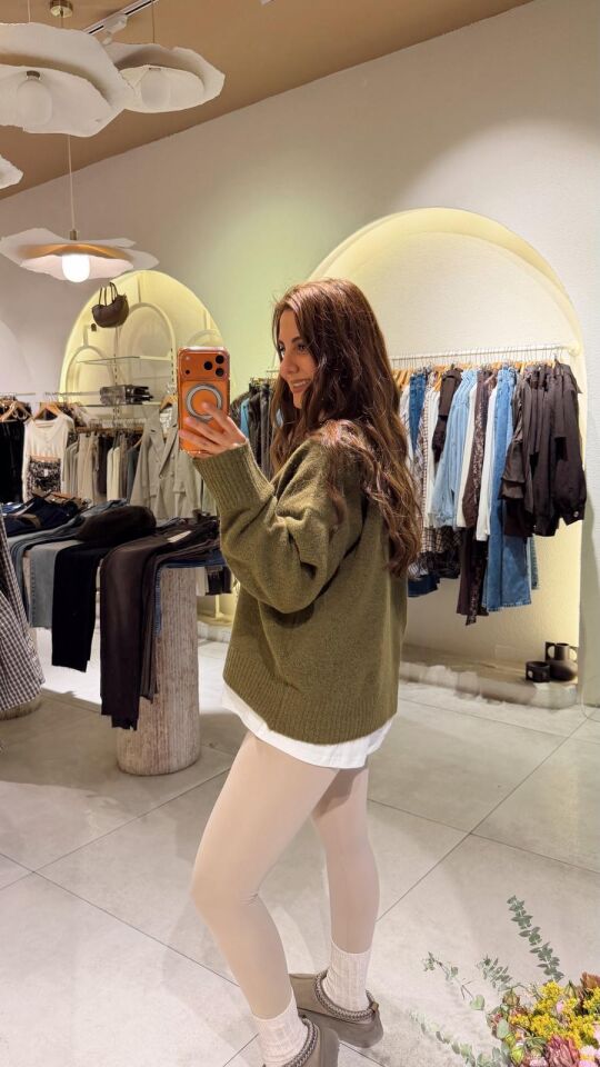 Bisiklet Yaka Yumoş Kazak Yeşil