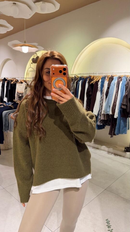 Bisiklet Yaka Yumoş Kazak Yeşil