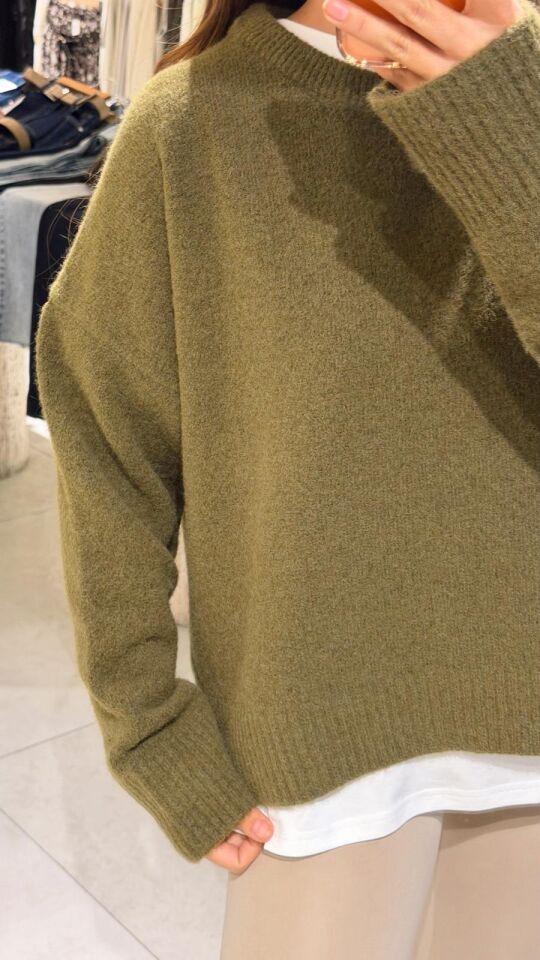 Bisiklet Yaka Yumoş Kazak Yeşil