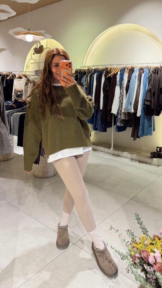 Bisiklet Yaka Yumoş Kazak Yeşil