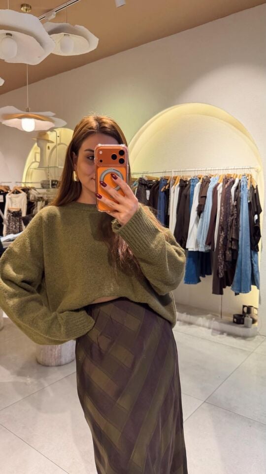 Bisiklet Yaka Yumoş Kazak Yeşil