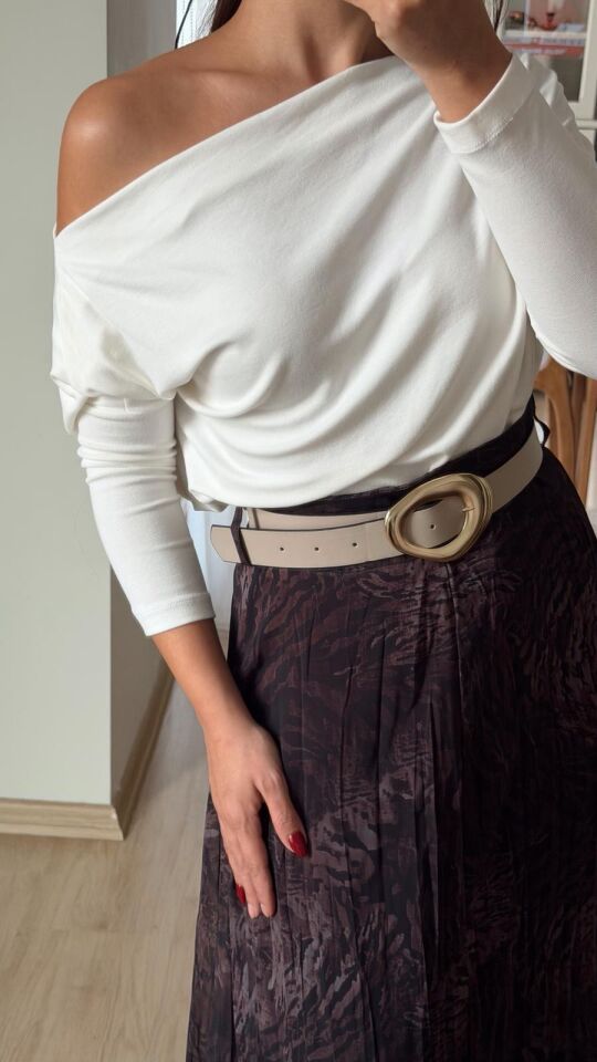 Msm Kayık Yaka Triko Ekru