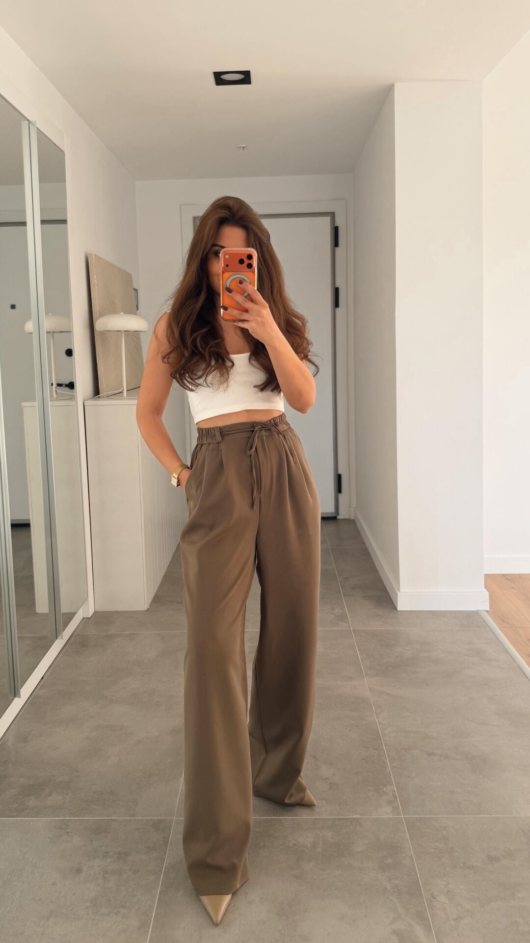 İpli Kahve Bol Paça Pantolon