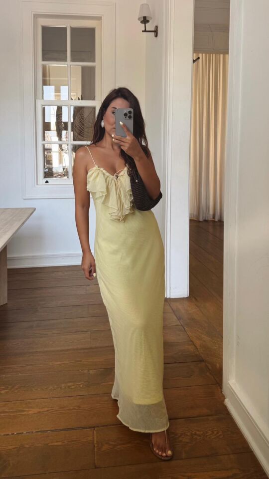 Volanlı Sarı Elbise