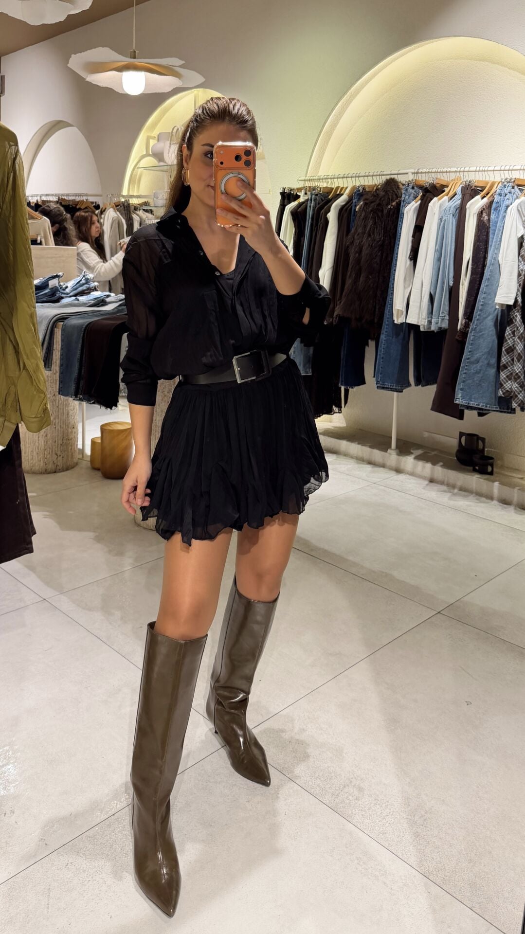 Kemerli Bluzlu Elbise Siyah