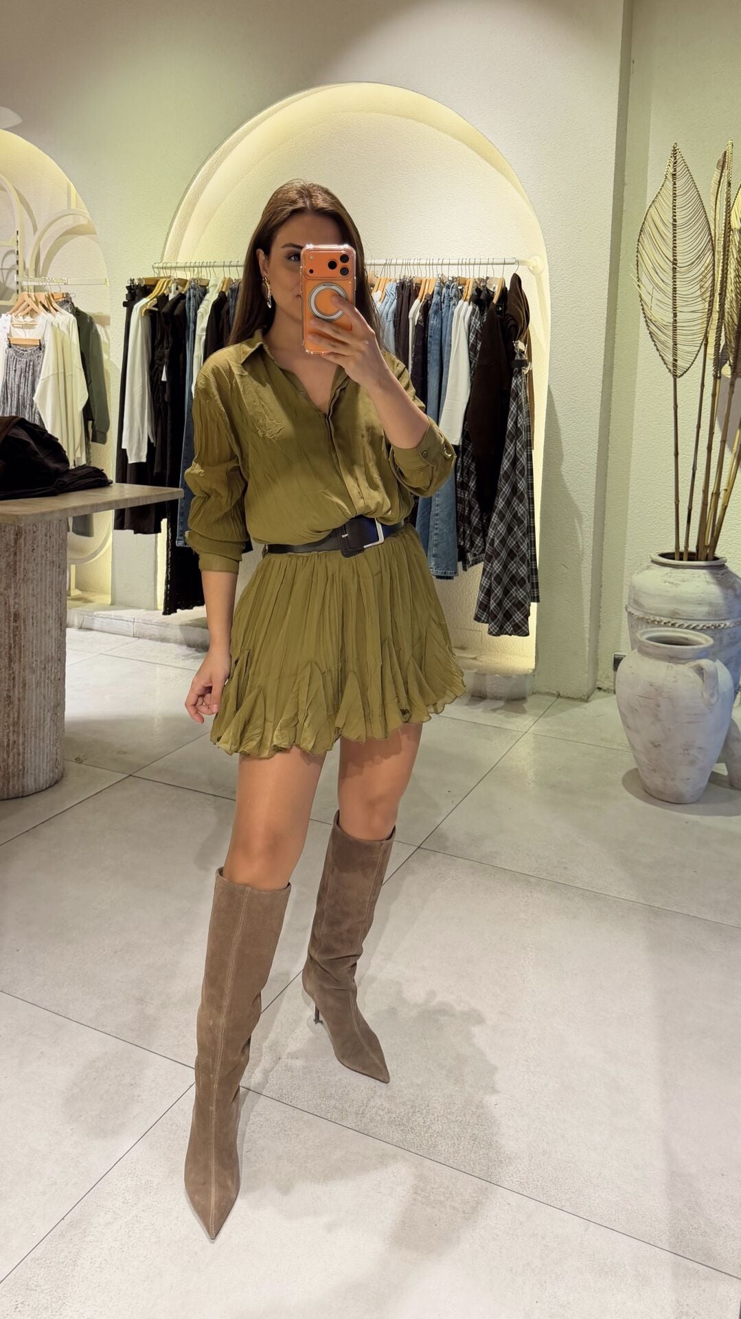 Kemerli Bluzlu Elbise Yeşil