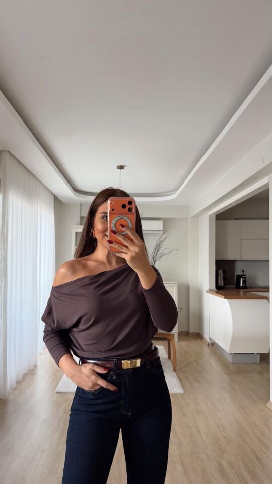 Msm Kayık Yaka Triko Kahve