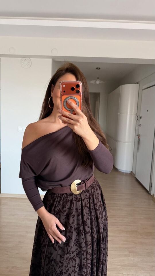 Msm Kayık Yaka Triko Kahve